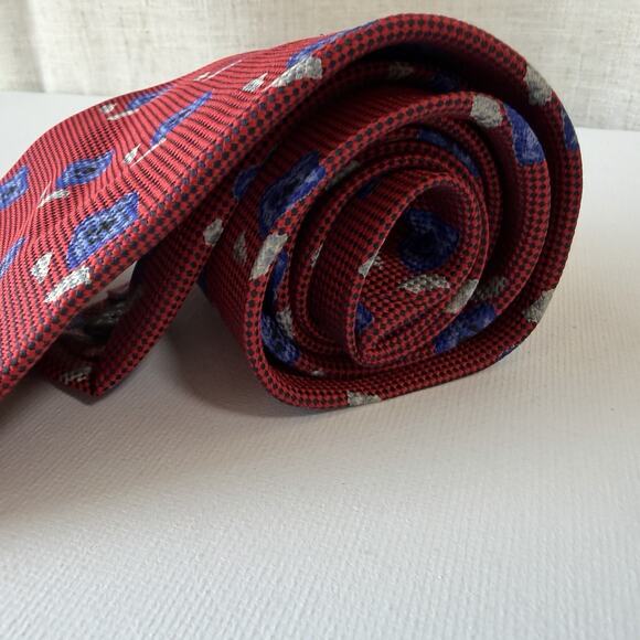 Biella 100% Silk Tie Made in Italy for Britches of Georgetown Red Blue Pattern - Picture 11 of 16